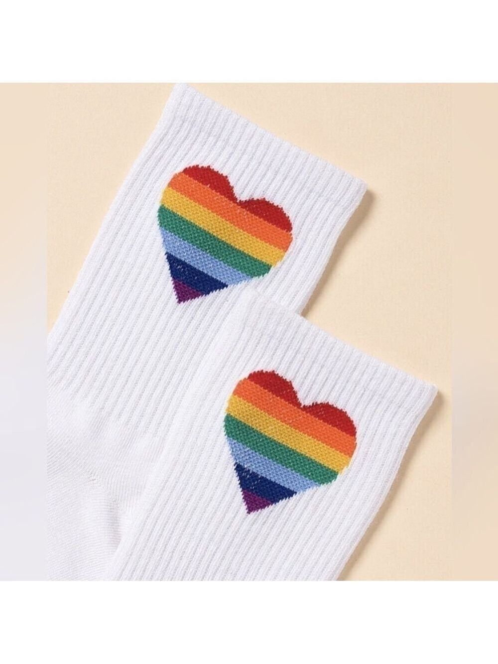 🌈Socks--Rainbow Heart Socks White W-Crew socks